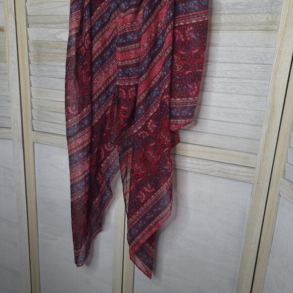Red Blue Large Scarf Pashmina Wrap Sheer Light Shawl Patterned 40x72 - Picture 3 of 7